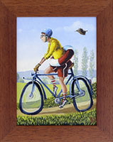 Cyklista pipraven na ve (14x19 cm, s rmem 20x25 cm)